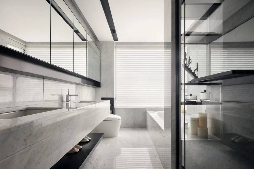 Modern Bathroom Monochrome Minimalist Sleek Glass Marble