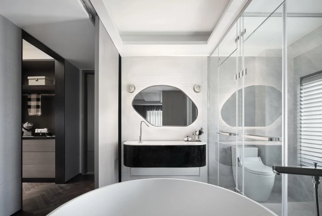 Modern Bathroom Neutral Black White Glass Minimalist
