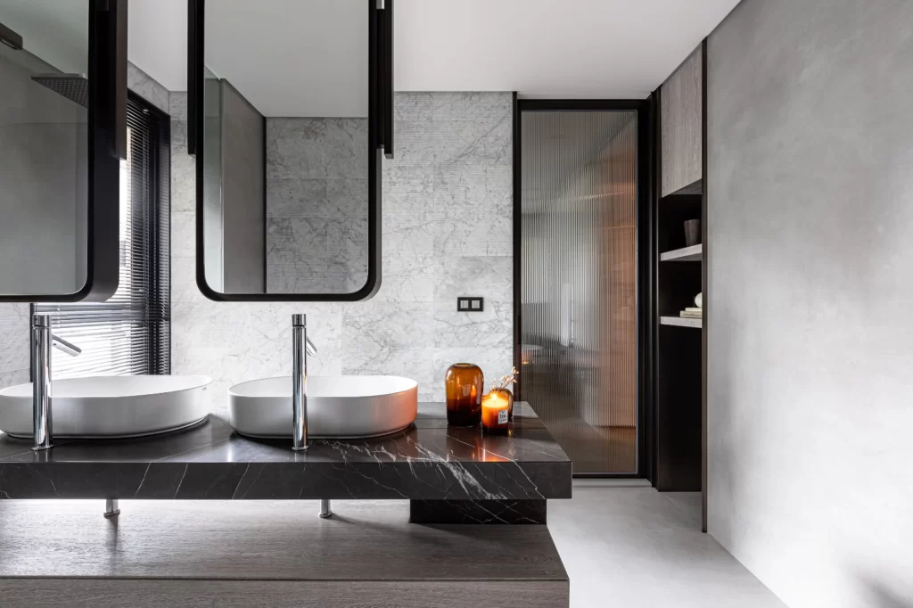 Modern Bathroom Neutral Black White Marble