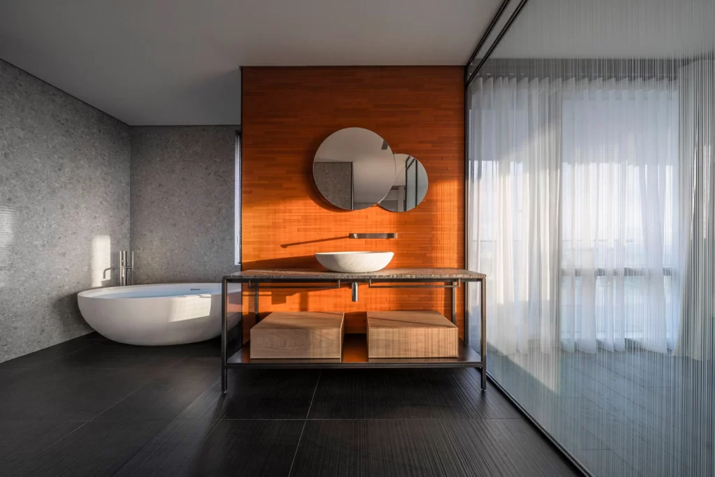 Modern Bathroom Neutral Dark Wood Minimalist