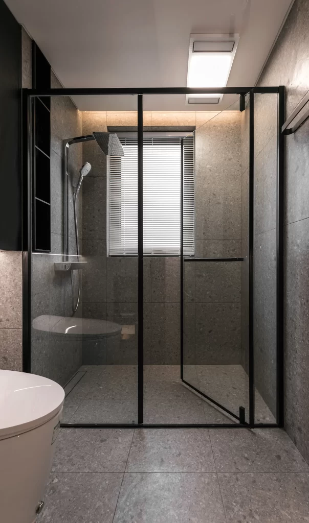 Modern Bathroom Neutral Grey Glass Door Minimalist