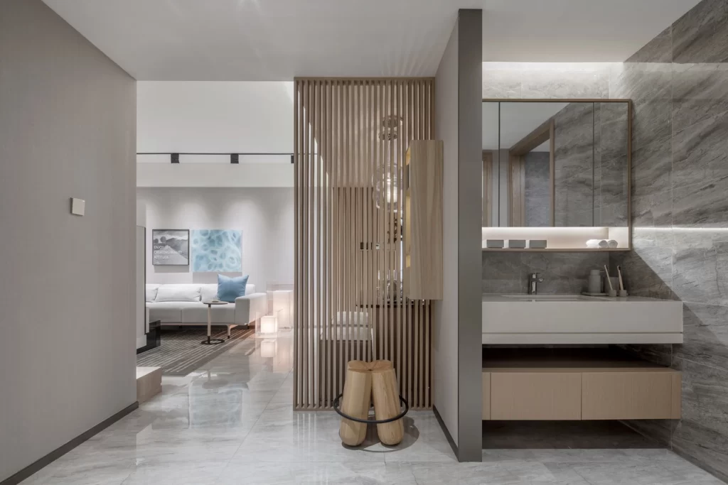 Modern Bathroom Neutral Tones Wood Accents Minimalist