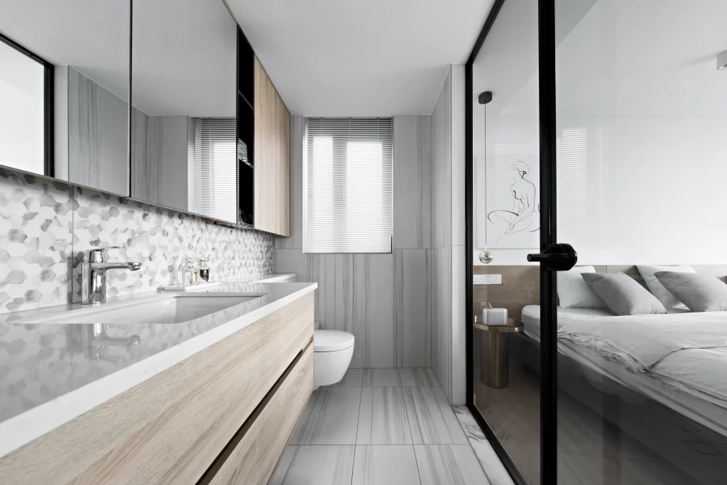 Modern Bathroom Neutral White Wood Glass Minimalist