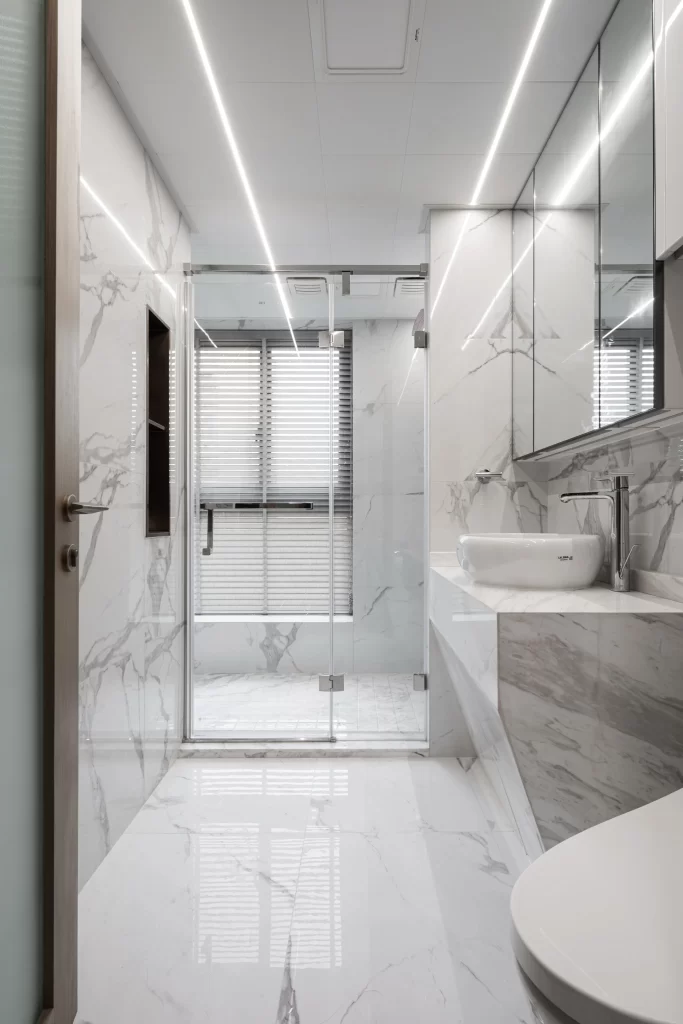 Modern Bathroom White Marble Minimalist Clean Lines Neutral