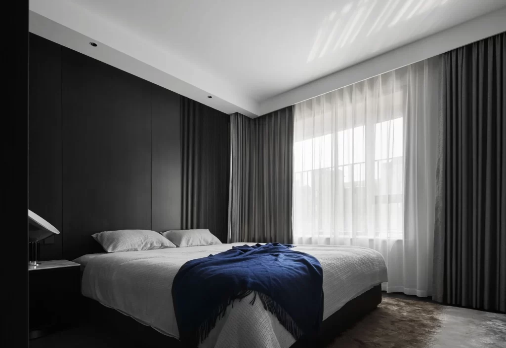 Modern Bedroom Black White Blue Neutral
