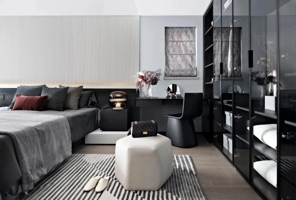 Modern Bedroom Black White Neutral Glass Minimalist