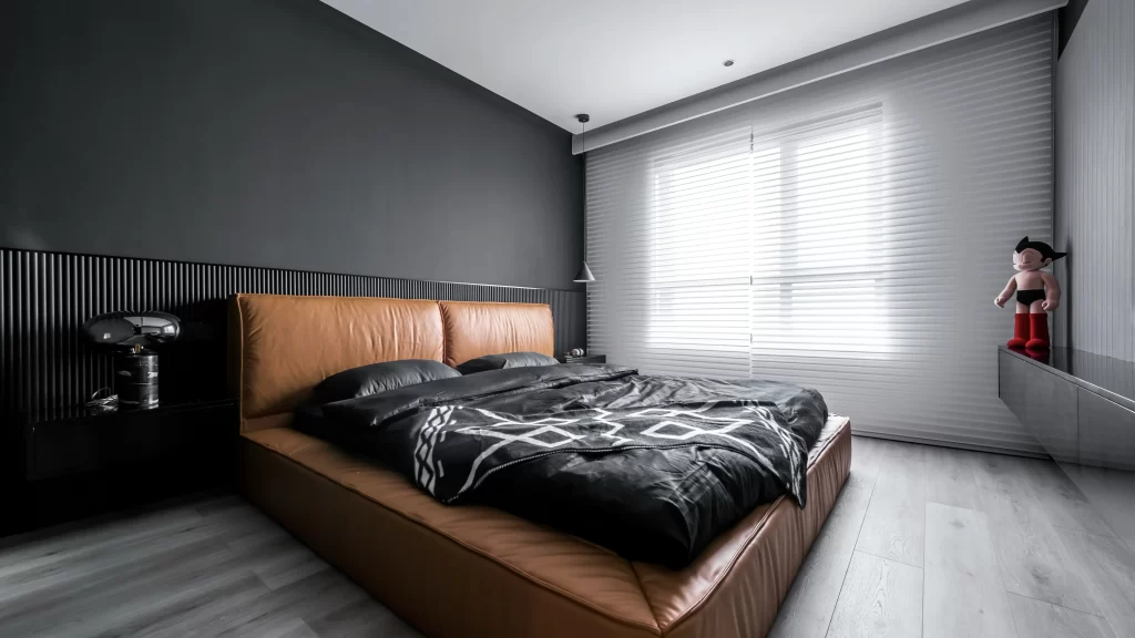 Modern Bedroom Dark Gray Neutral Leather Accents