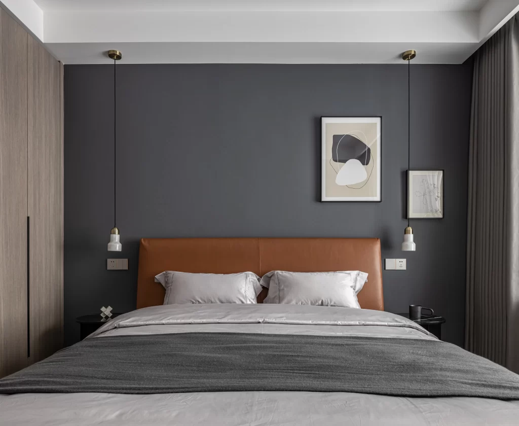 Modern Bedroom Dark Gray Neutral Leather Headboard