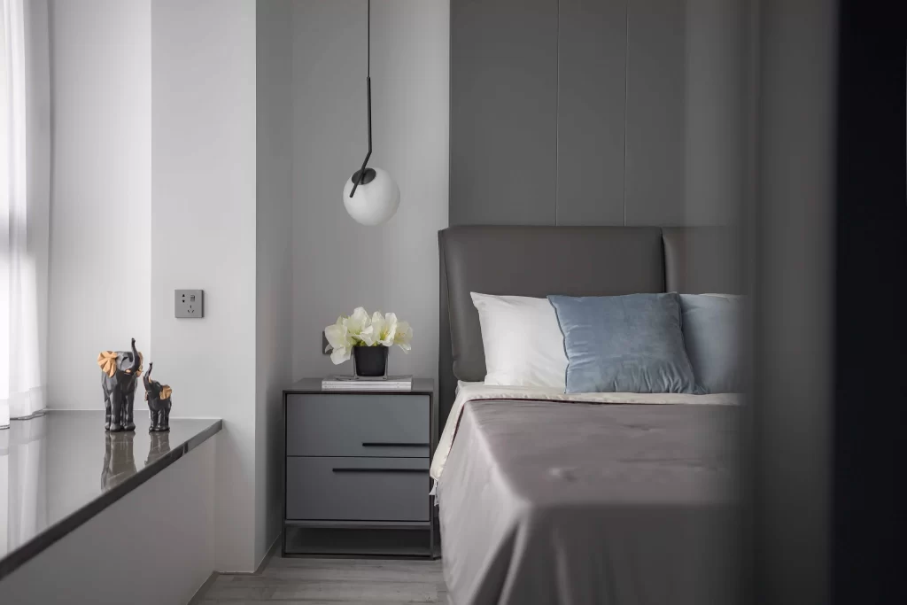 Modern Bedroom Gray Neutral Soft Lighting Simple