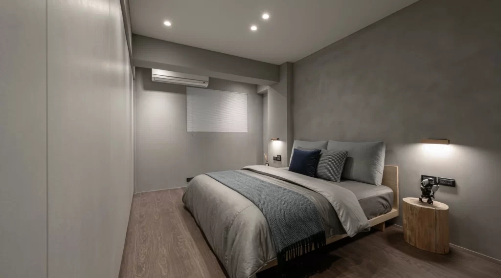 Modern Bedroom Grey Neutral Wood Accents