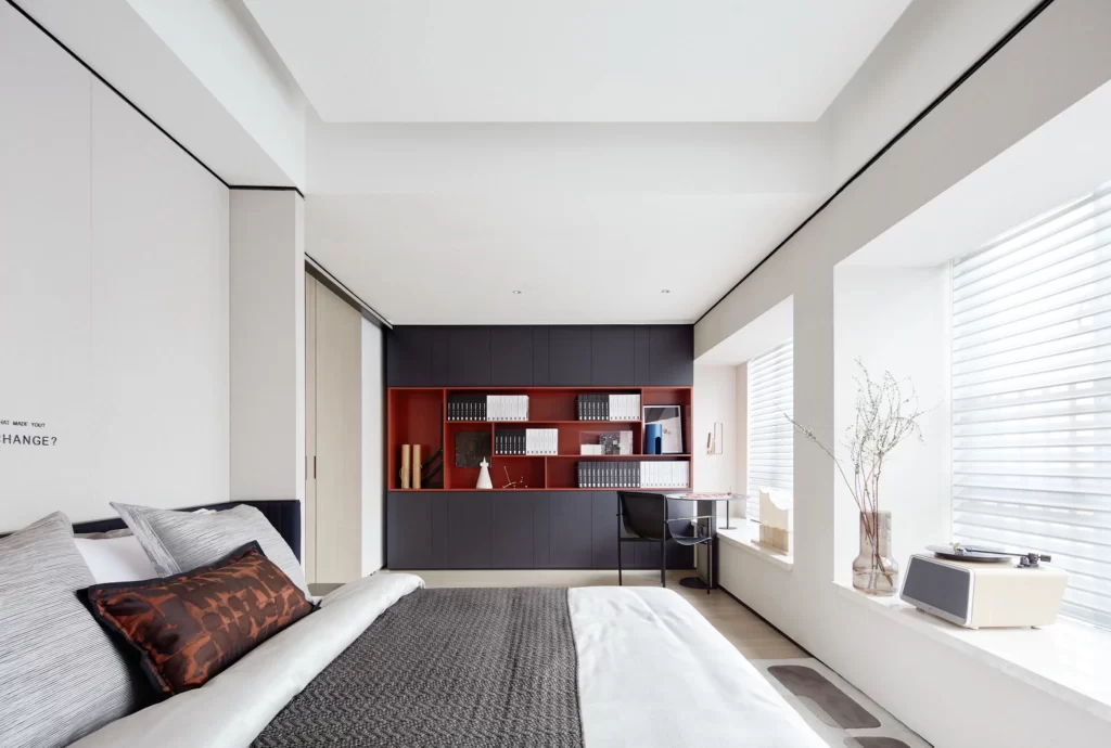 Modern Bedroom Neutral Black White Red Minimalist