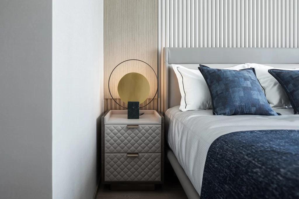 Modern Bedroom Neutral Blue White Textured