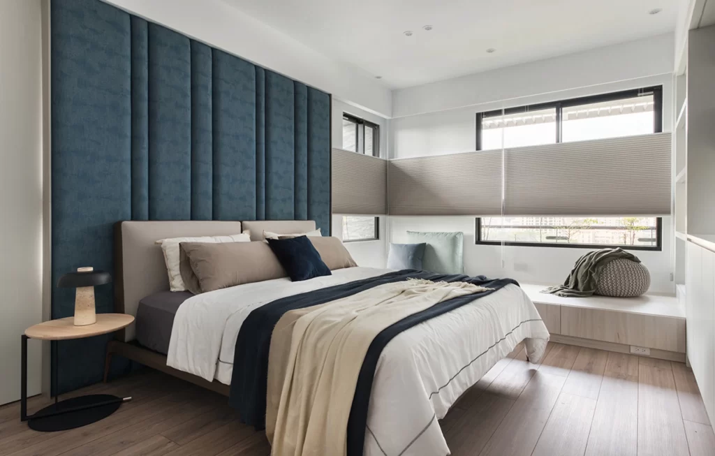 Modern Bedroom Neutral Blue White Wood