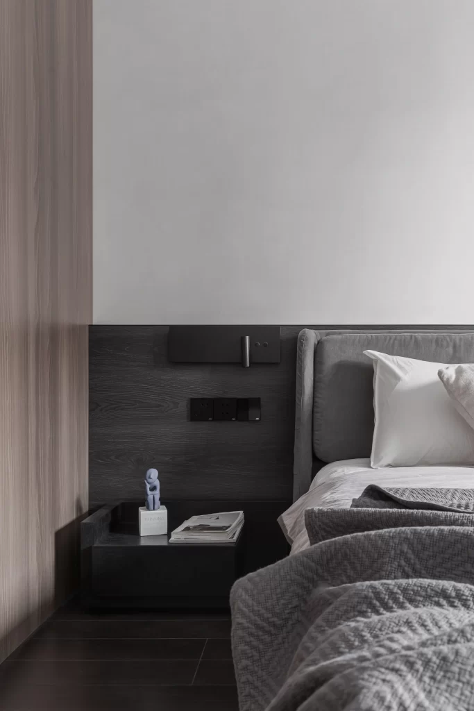 Modern Bedroom Neutral Gray Dark Wood Minimalist