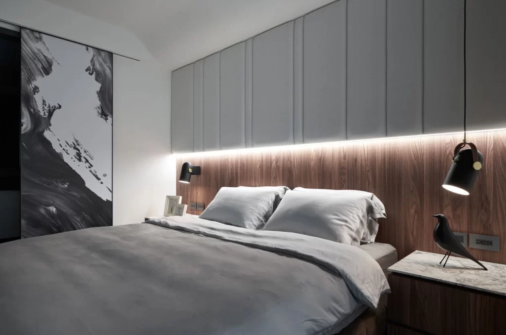 Modern Bedroom Neutral Gray Wood Accents