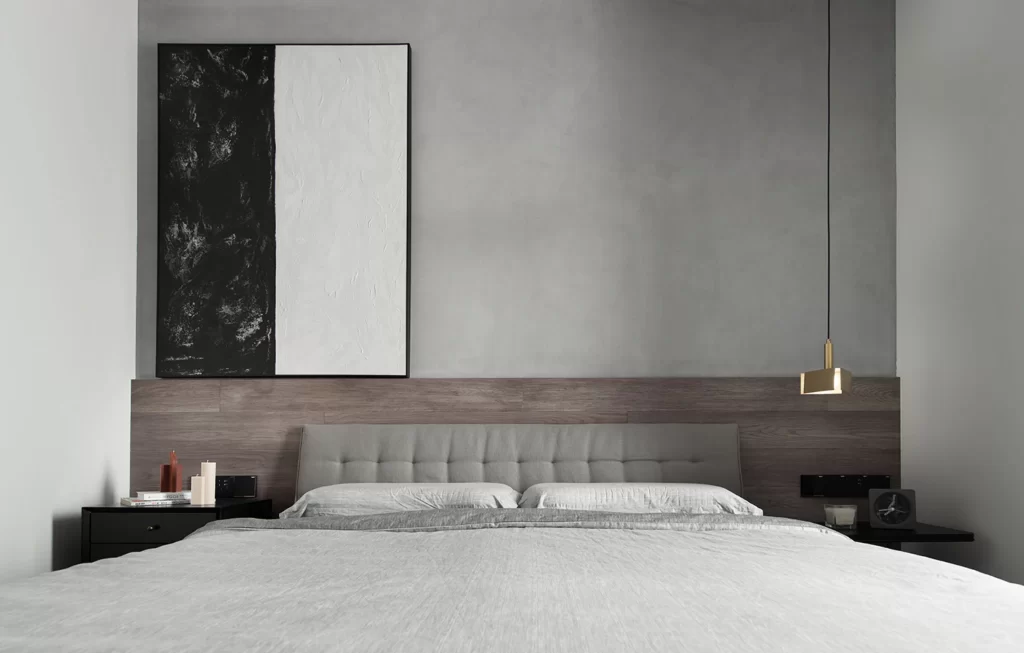 Modern Bedroom Neutral Grey Black White Wood