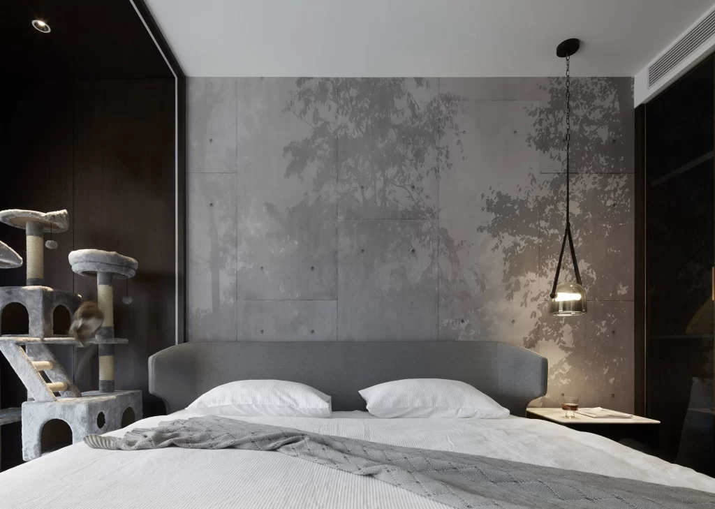 Modern Bedroom Neutral Grey Minimalist Industrial Cat Tree
