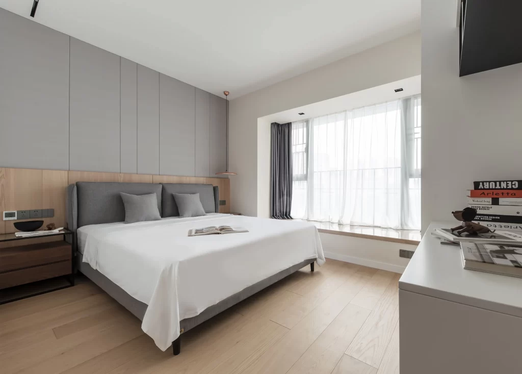 Modern Bedroom Neutral Grey White Light Wood