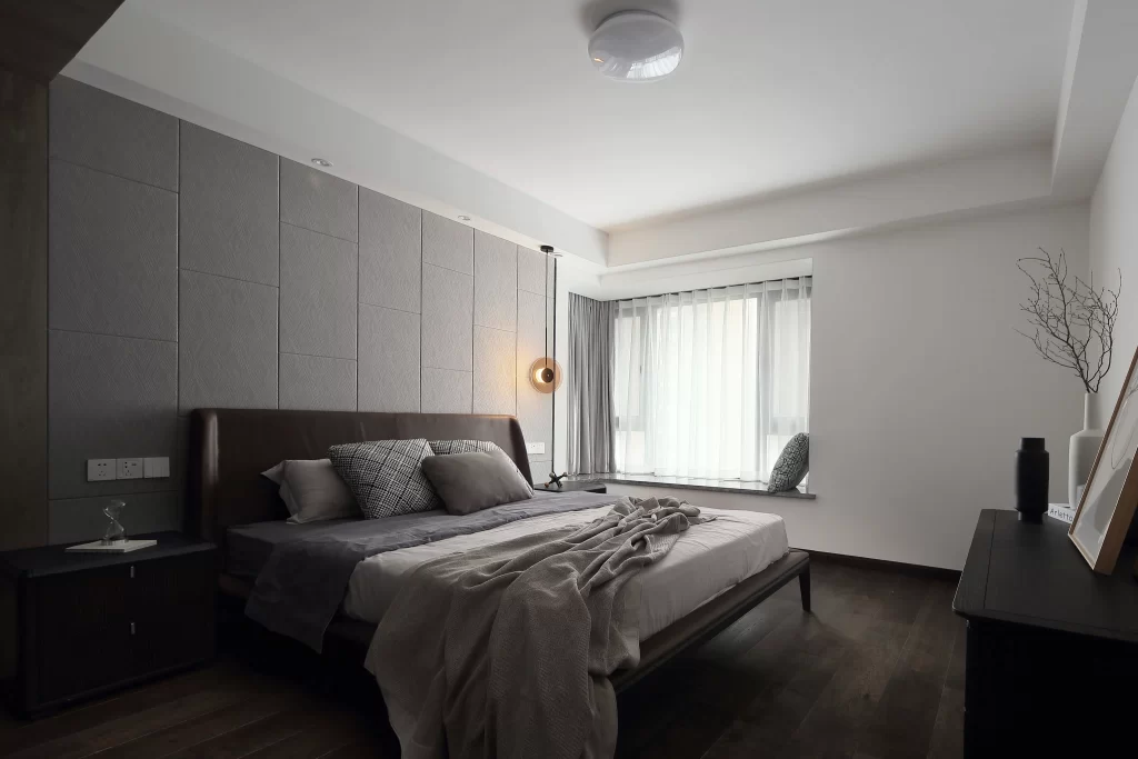 Modern Bedroom Neutral Tones Dark Wood Minimalist