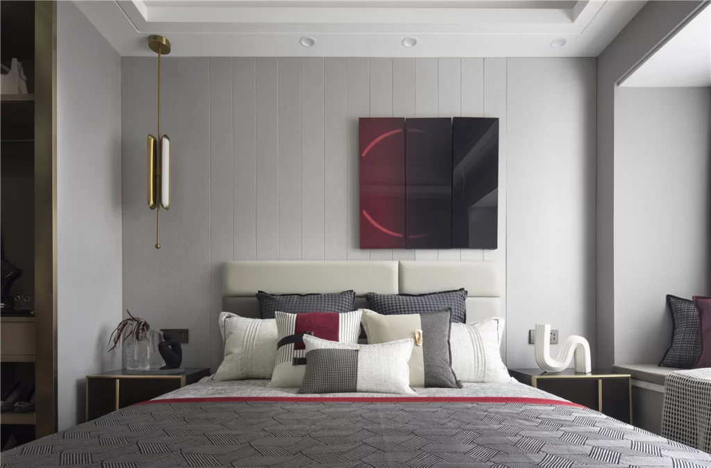 Modern Bedroom Neutral Tones Geometric Patterns Minimalist