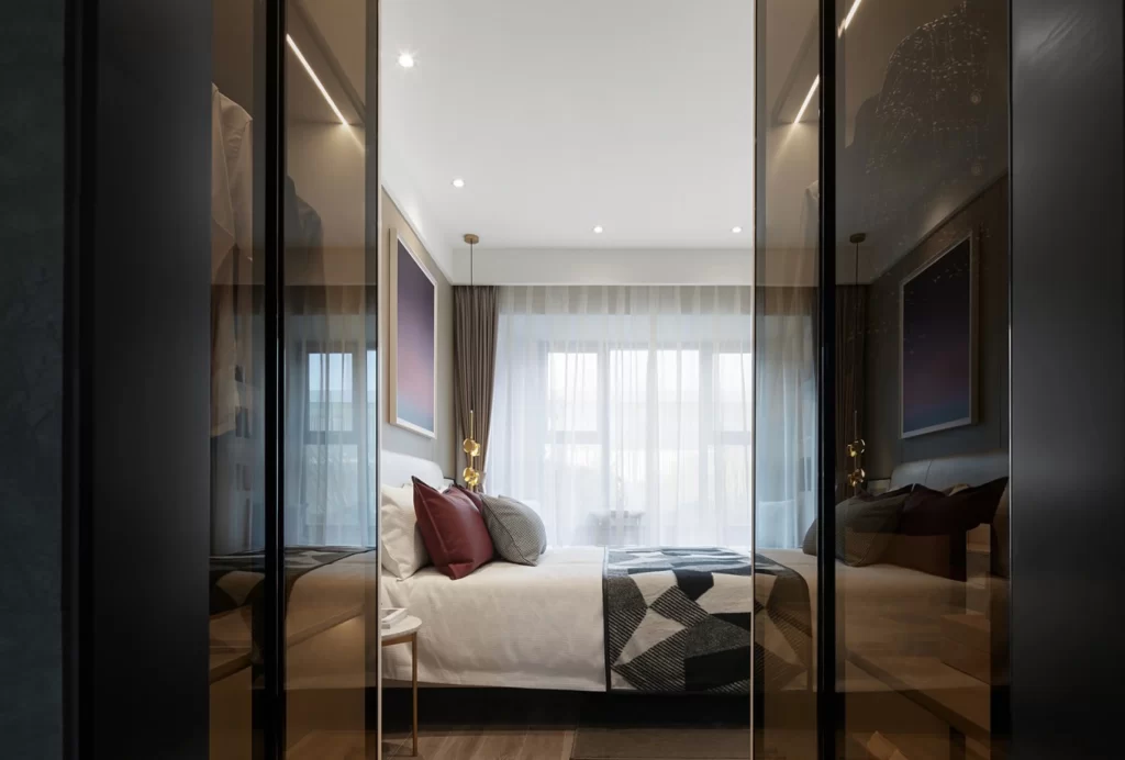 Modern Bedroom Neutral Tones Glass Walls Minimalist