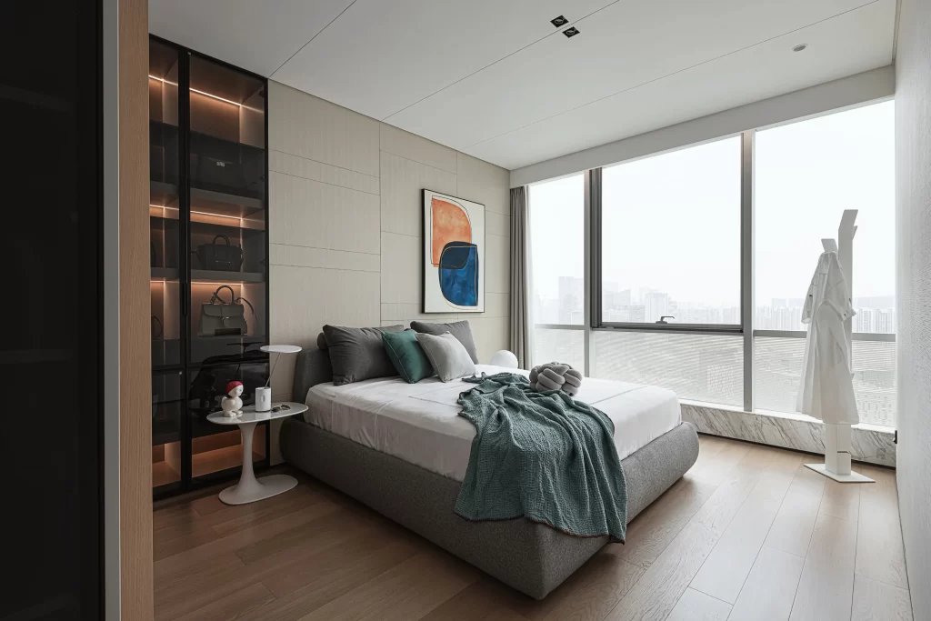 Modern Bedroom Neutral Tones Large Windows Minimalist