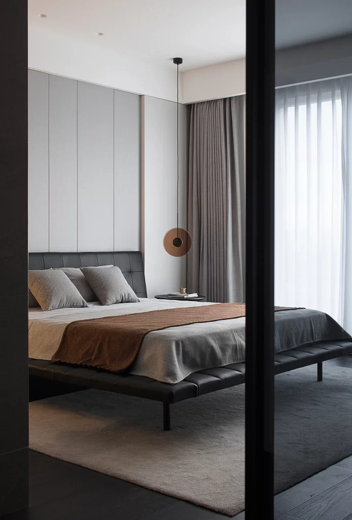 Modern Bedroom Neutral Tones Minimalist Dark Wood Accents