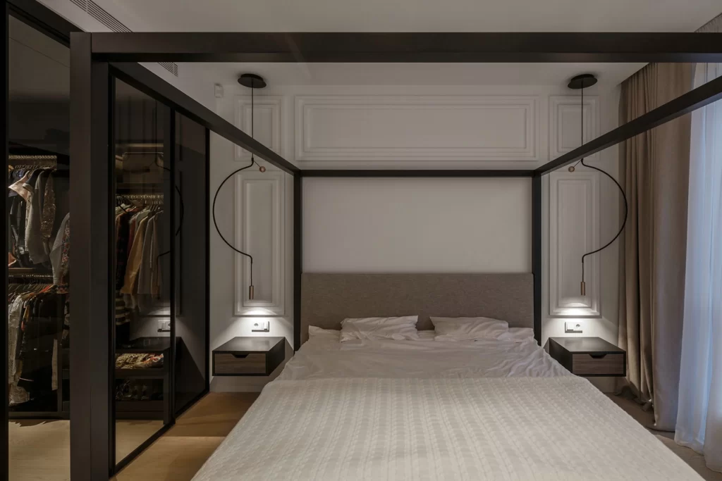 Modern Bedroom Neutral Tones Minimalist Floating Nightstands Integrated Lighting