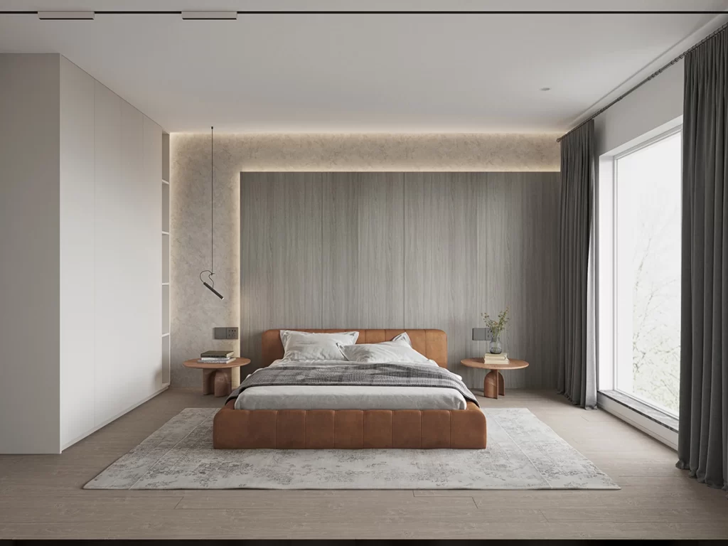 Modern Bedroom Neutral Tones Minimalist Wood Accents