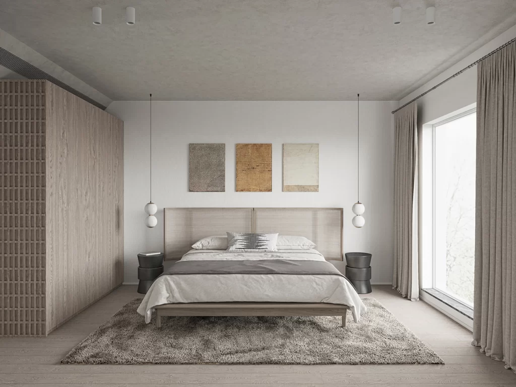 Modern Bedroom Neutral Tones Minimalist Wooden Accents