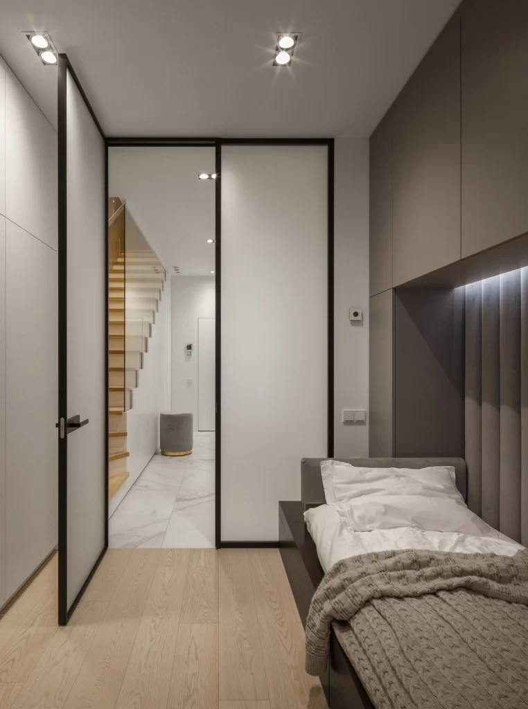 Modern Bedroom Neutral Tones Wood Flooring Minimalist