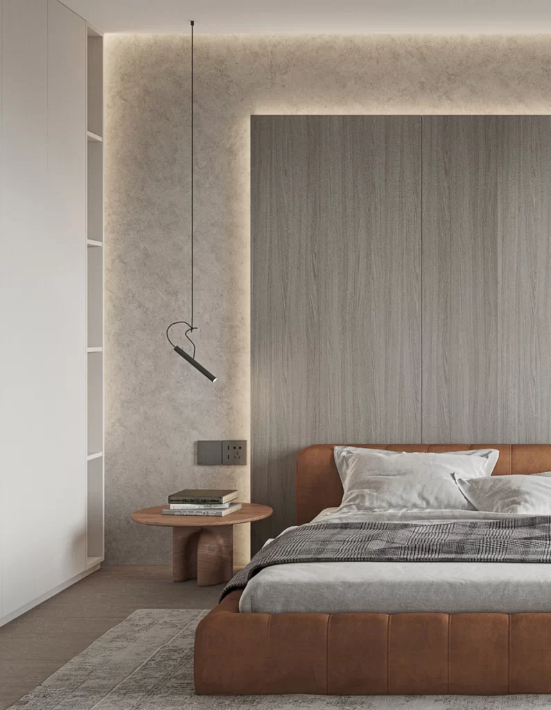Modern Bedroom Neutral Tones Wood Texture Minimalist