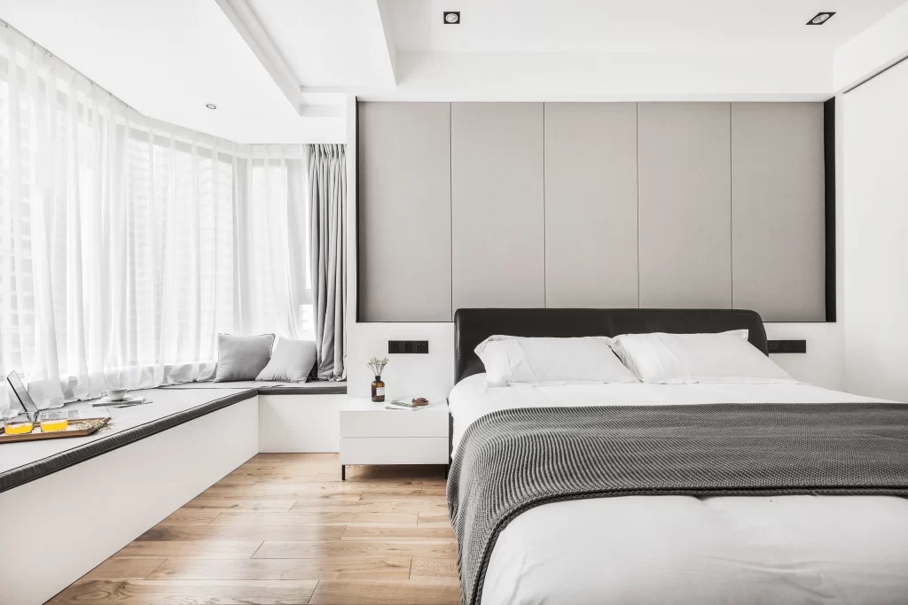 Modern Bedroom Neutral White Grey Wood Floor