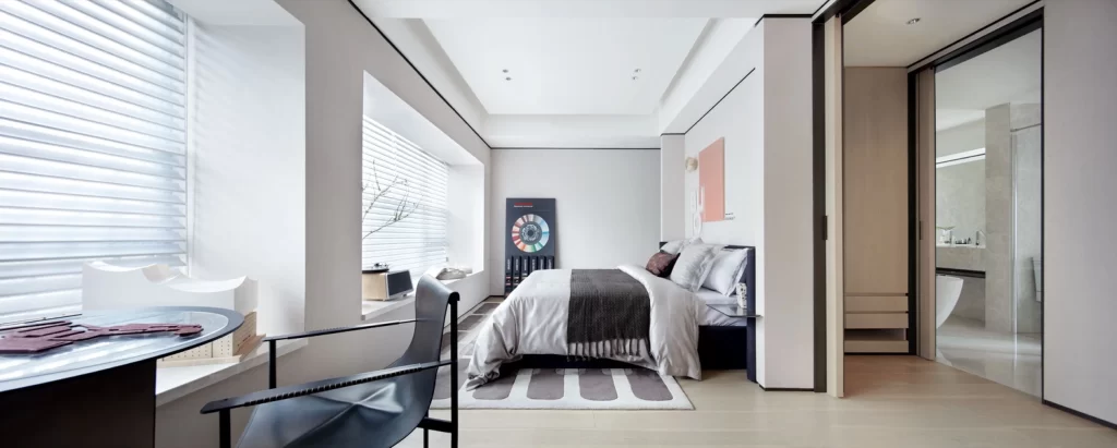 Modern Bedroom Neutral White Minimalist Glass Sliding Door