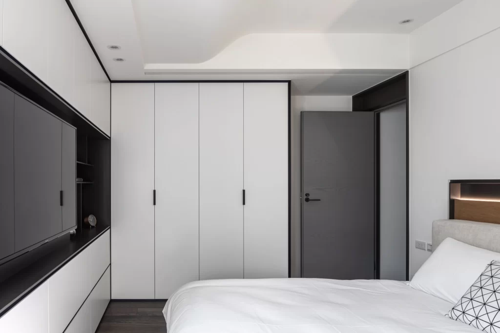 Modern Bedroom White Neutral Black Accents Minimalist