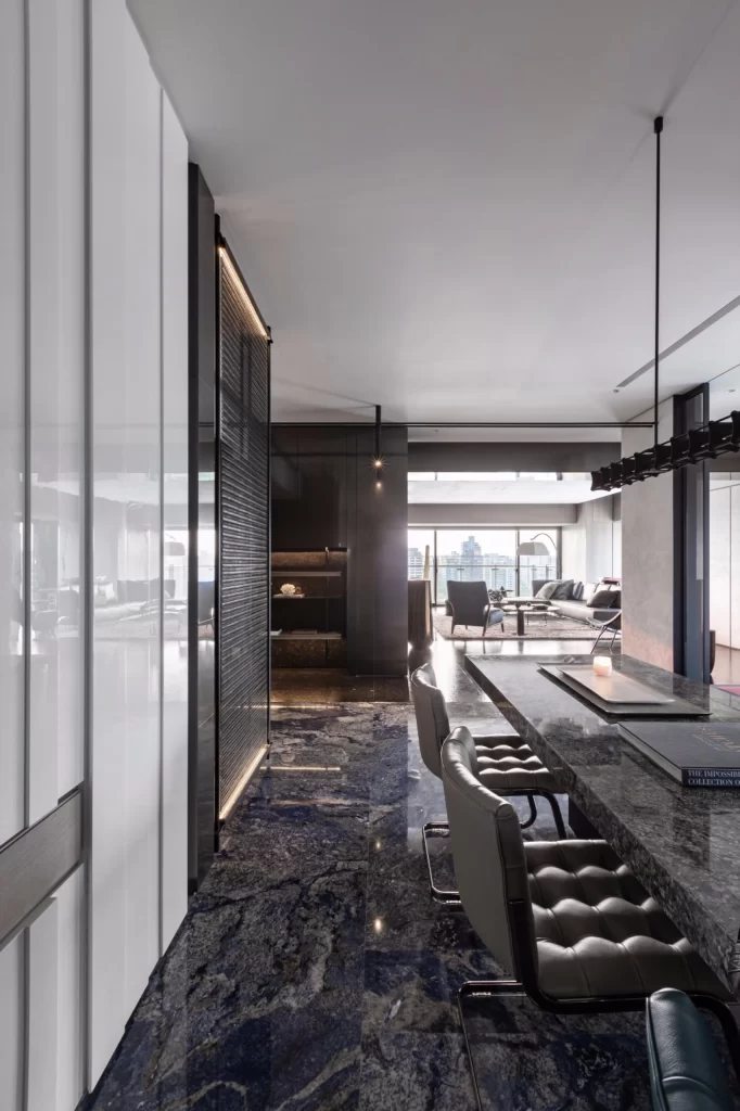 Modern Contemporary Dining Room Black White Neutral Marble