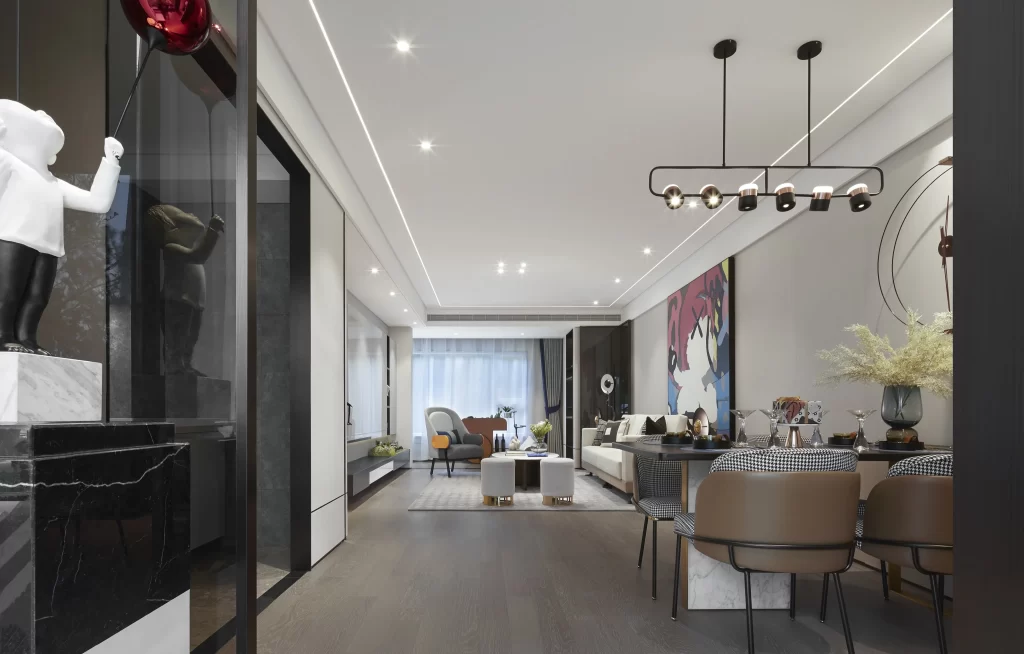 Modern Contemporary Dining Room Neutral Tones Black White Wood