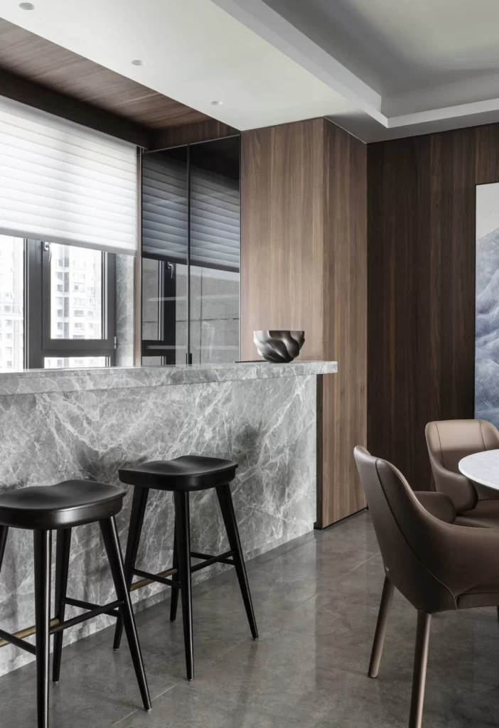 Modern Contemporary Kitchen Bar Dark Wood Neutral Tones