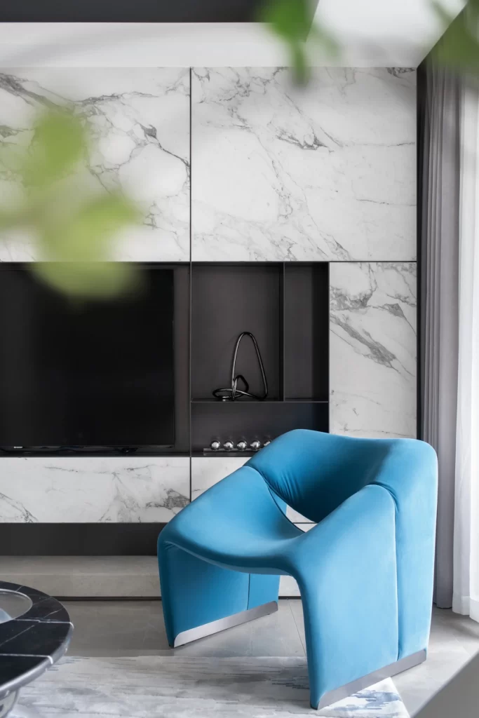 Modern Contemporary Living Room Blue Black White Marble