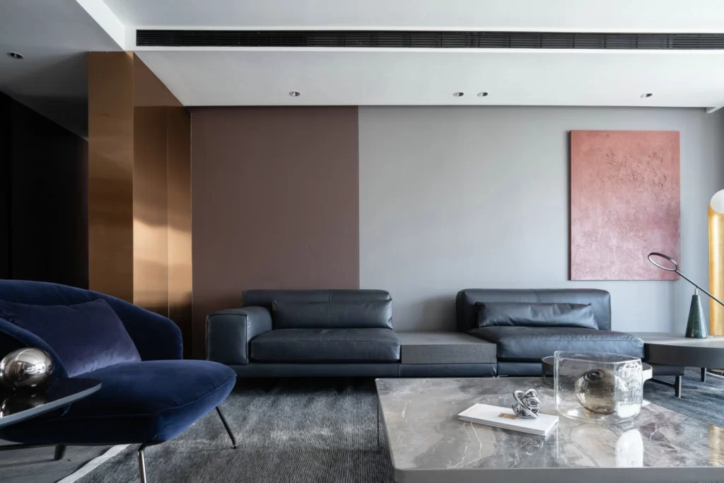 Modern Contemporary Living Room Dark Blue Gray Neutral