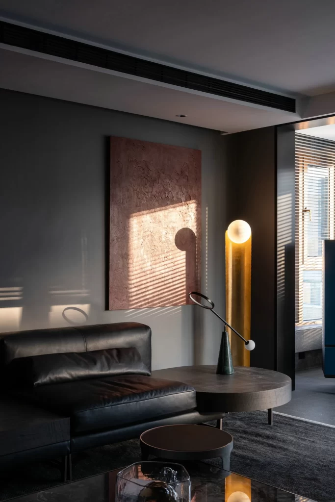 Modern Contemporary Living Room Dark Tones Neutral Accents Artistic