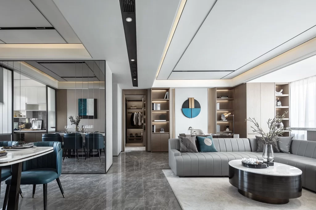 Modern Contemporary Living Room Neutral Grey Blue Black