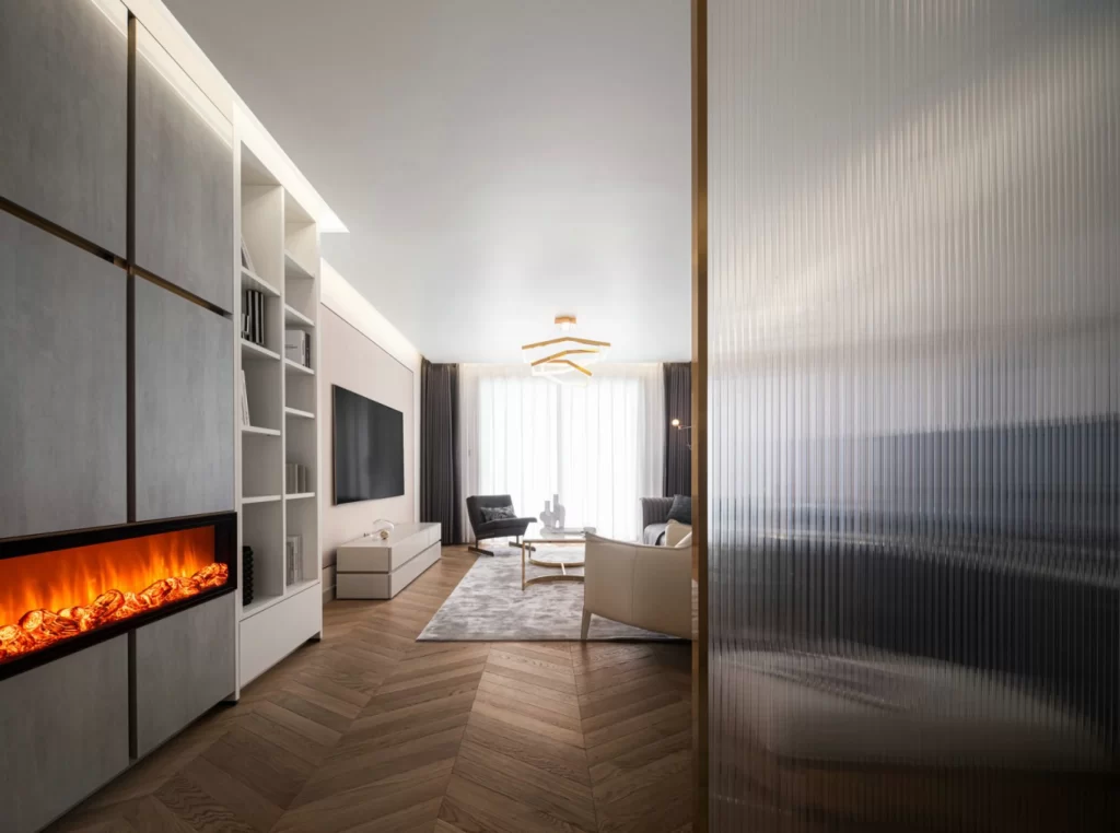 Modern Contemporary Living Room Neutral Tones Warm Wood Accents