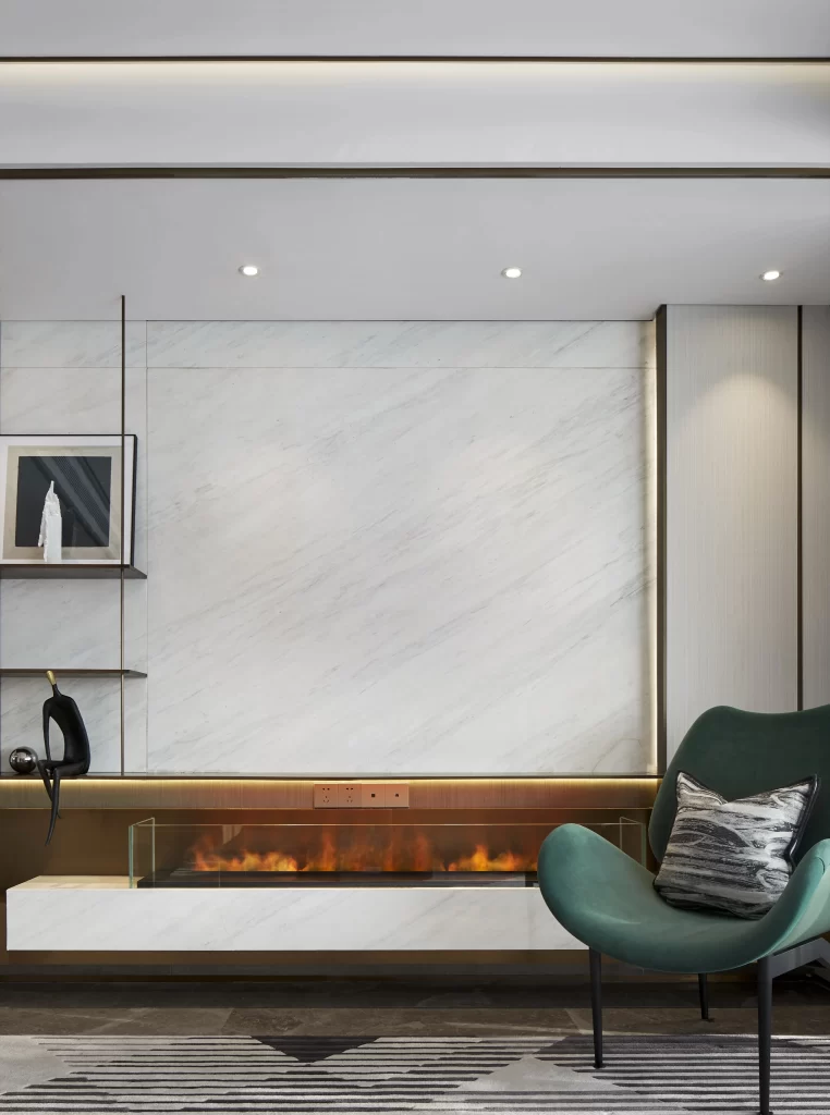 Modern Contemporary Living Room White Neutral Fireplace Green