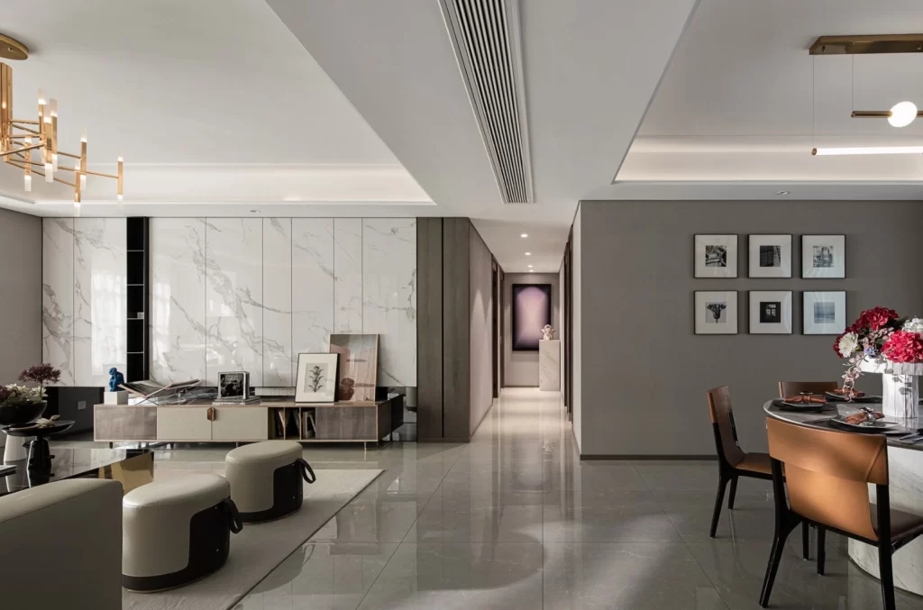 Modern Contemporary Living Space Neutral Tones Marble Accents