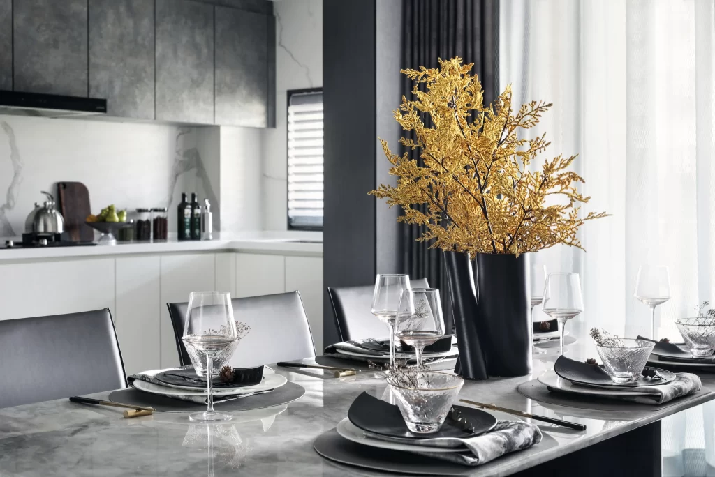Modern Dining Room Black White Gold Elegant Minimalist