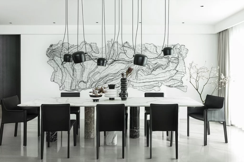 Modern Dining Room Black White Minimalist Artistic Lighting