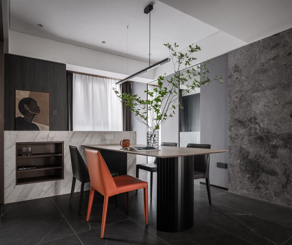 Modern Dining Room Neutral Black White Gray Marble