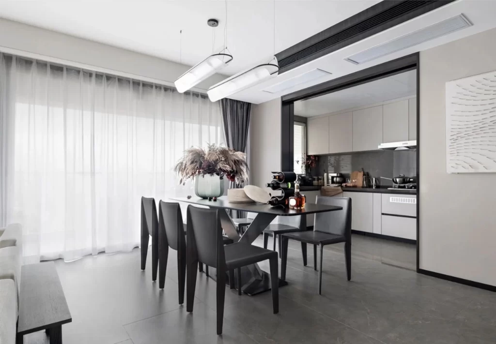 Modern Dining Room Neutral Gray Black White Minimalist