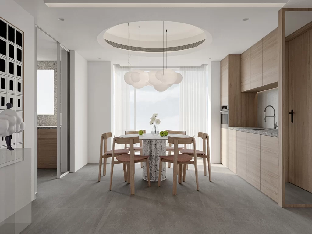 Modern Dining Room Neutral Light Wood White Minimalist